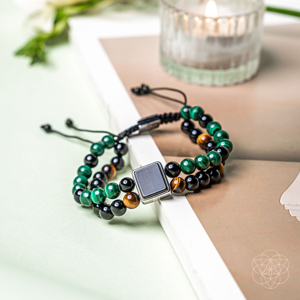 Apollo's Shield Protection Bracelet with Malachite, Onyx & Tiger's Eye
