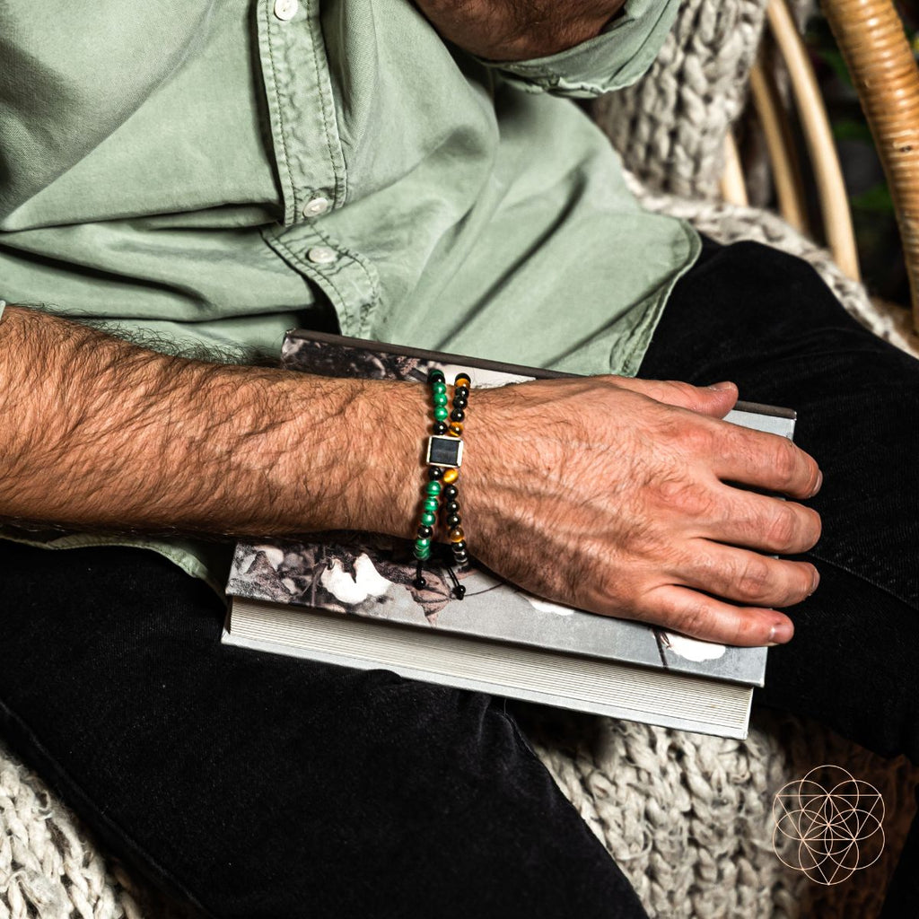 Apollo's Shield Protection Bracelet with Malachite, Onyx & Tiger's Eye