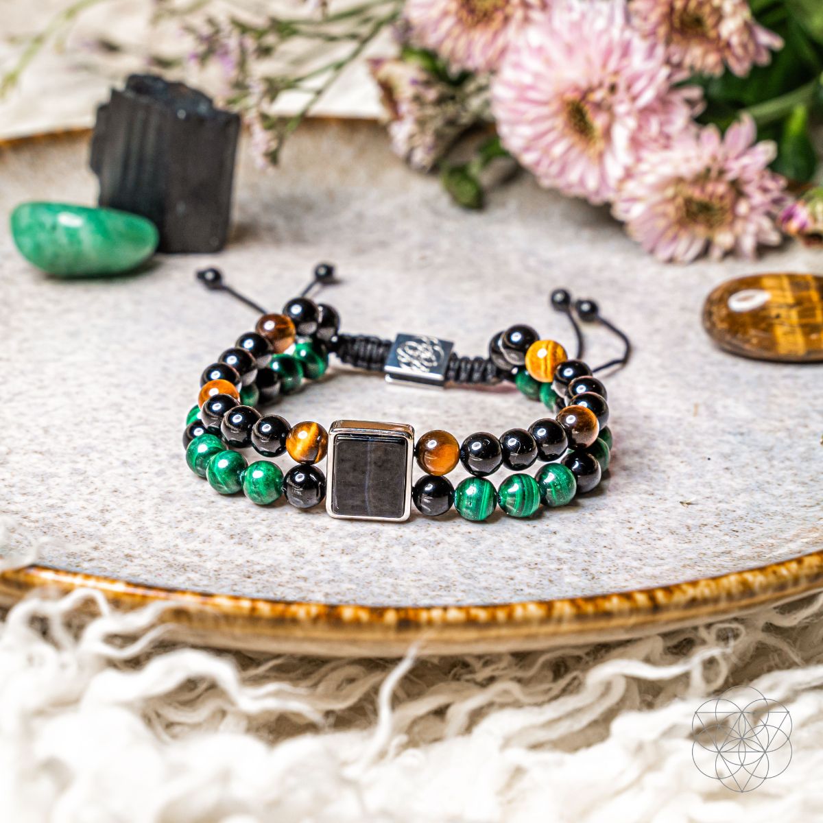 Apollo's Shield Protection Bracelet with Malachite, Onyx & Tiger's Eye
