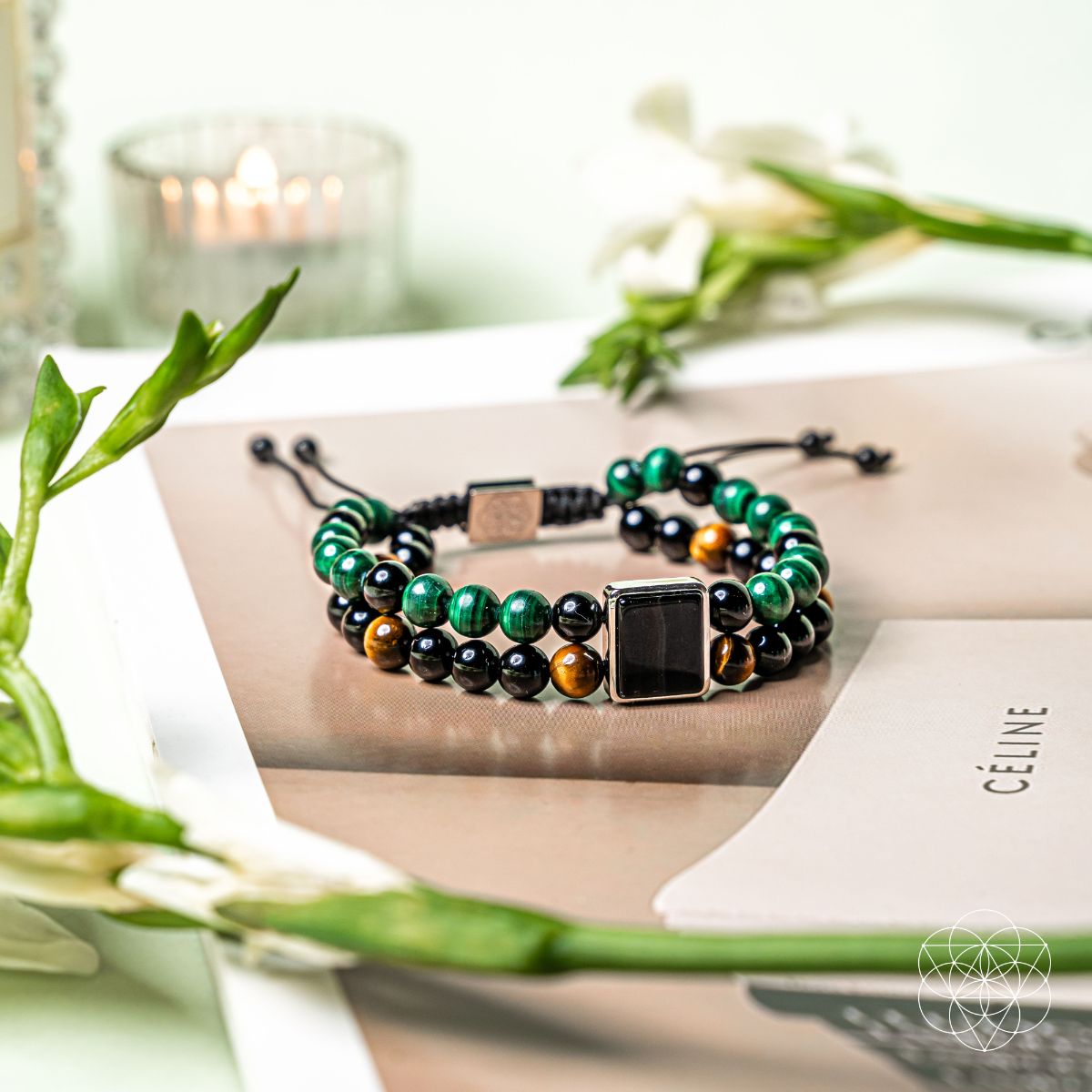 Apollo's Shield Protection Bracelet with Malachite, Onyx & Tiger's Eye
